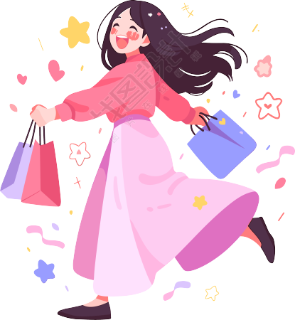 女孩购物商业插画设计素材
