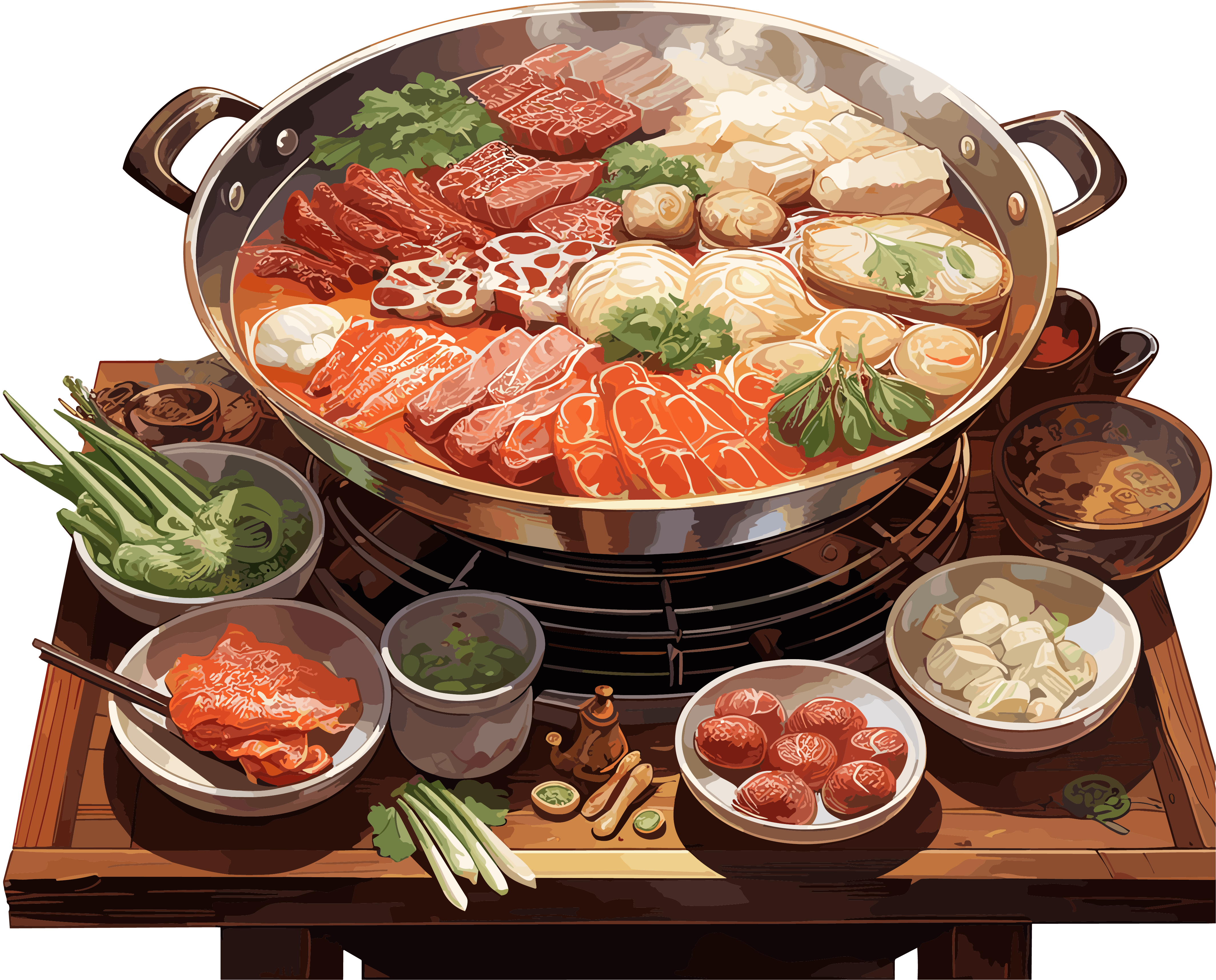 食材丰富的火锅高清PNG图形素材