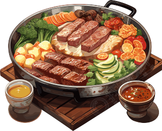 卡通饱和色火锅插画素材