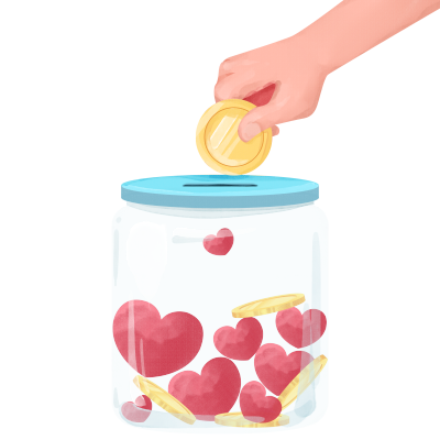 手拿金币投入捐款箱手绘插图