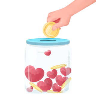 手拿金币投入捐款箱手绘插图