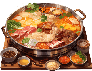 秋冬热气腾腾的火锅插图