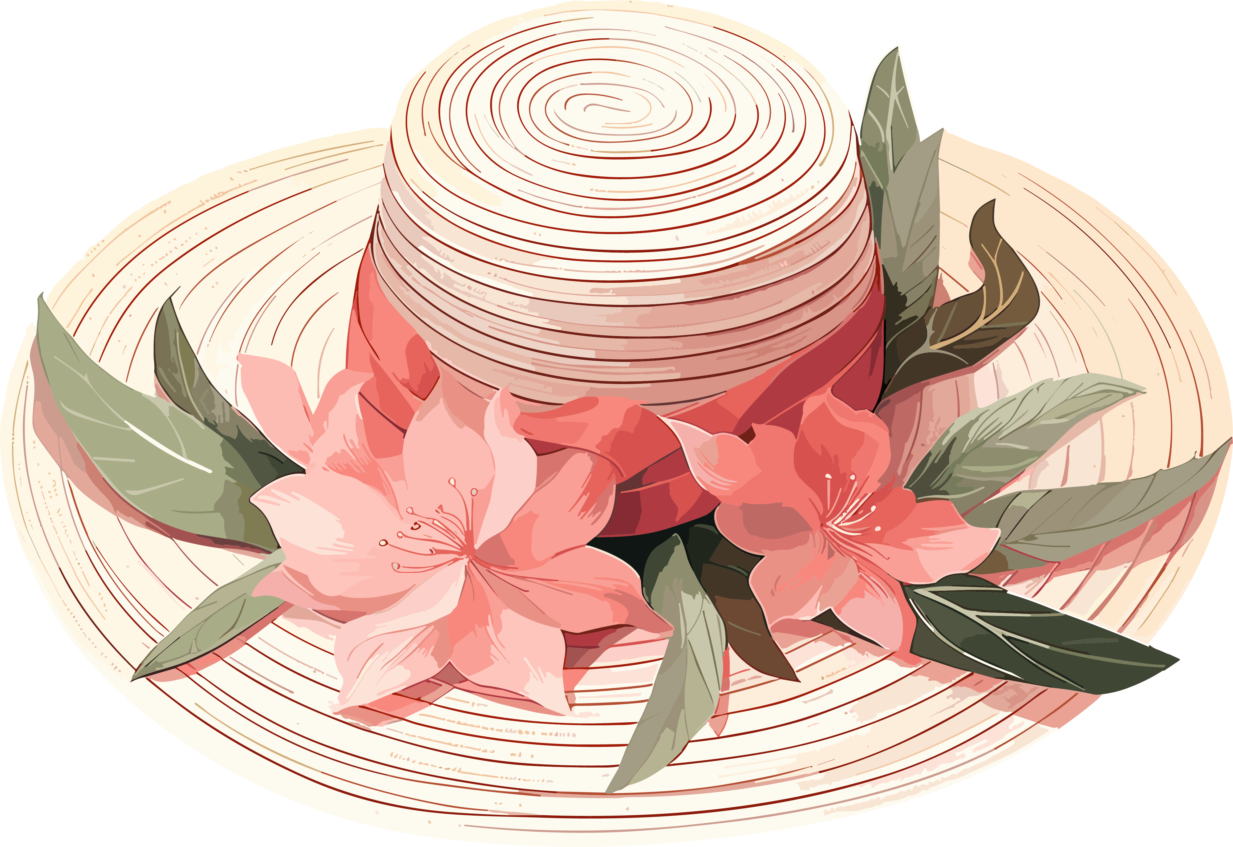 美丽的太阳帽装饰着花朵插画素材
