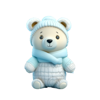 带帽子的北极熊3D光泥插画设计元素
