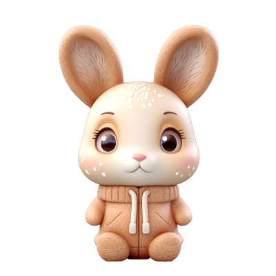 明亮眼睛的小兔子3D粘土PNG插画