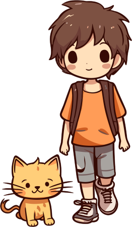 商业设计男孩和小黄猫插画素材