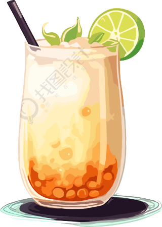 中国奶茶透明背景创意设计插图