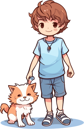 可爱卡通男孩和猫咪创意插画设计