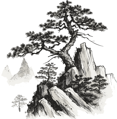 唯美高山上的松树插图