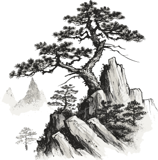 唯美高山上的松树插图