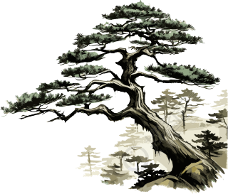 中国风艺术作品松树山脉插画