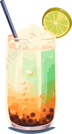 薄荷奶茶透明背景插画