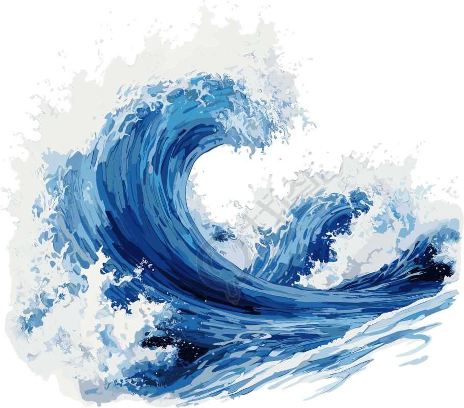 透明背景的海浪插画设计元素