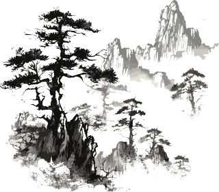 创意设计松树山脉水墨插画