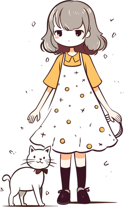 漂亮的女孩子和猫咪插画设计素材