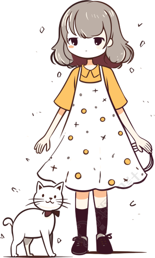 漂亮的女孩子和猫咪插画设计素材