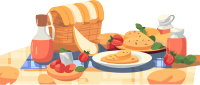户外聚会野餐毯子上的美食插画