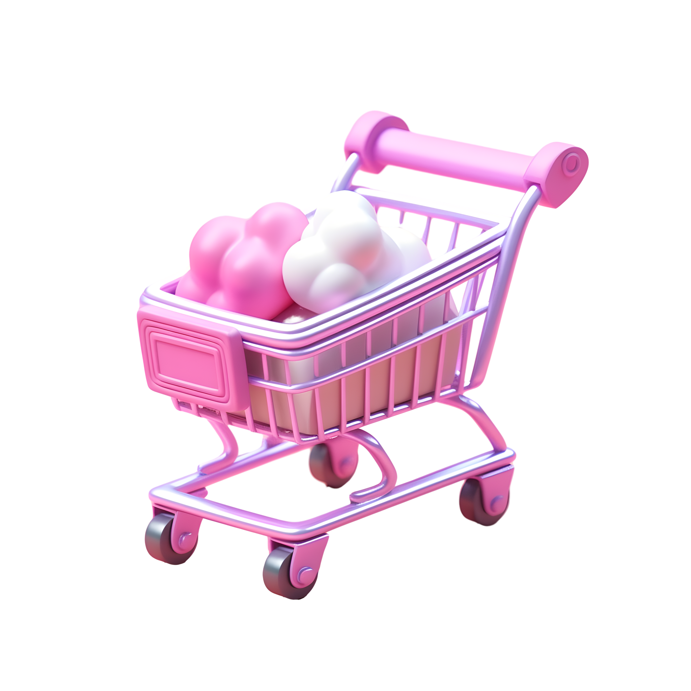 粉色购物车3D图标素材PNG