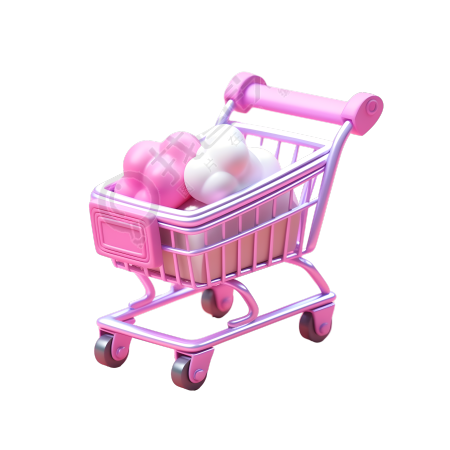 粉色购物车3D图标素材PNG