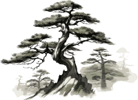 中国传统水墨画松树山脉素材
