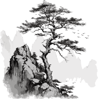水墨松树高山素材插画