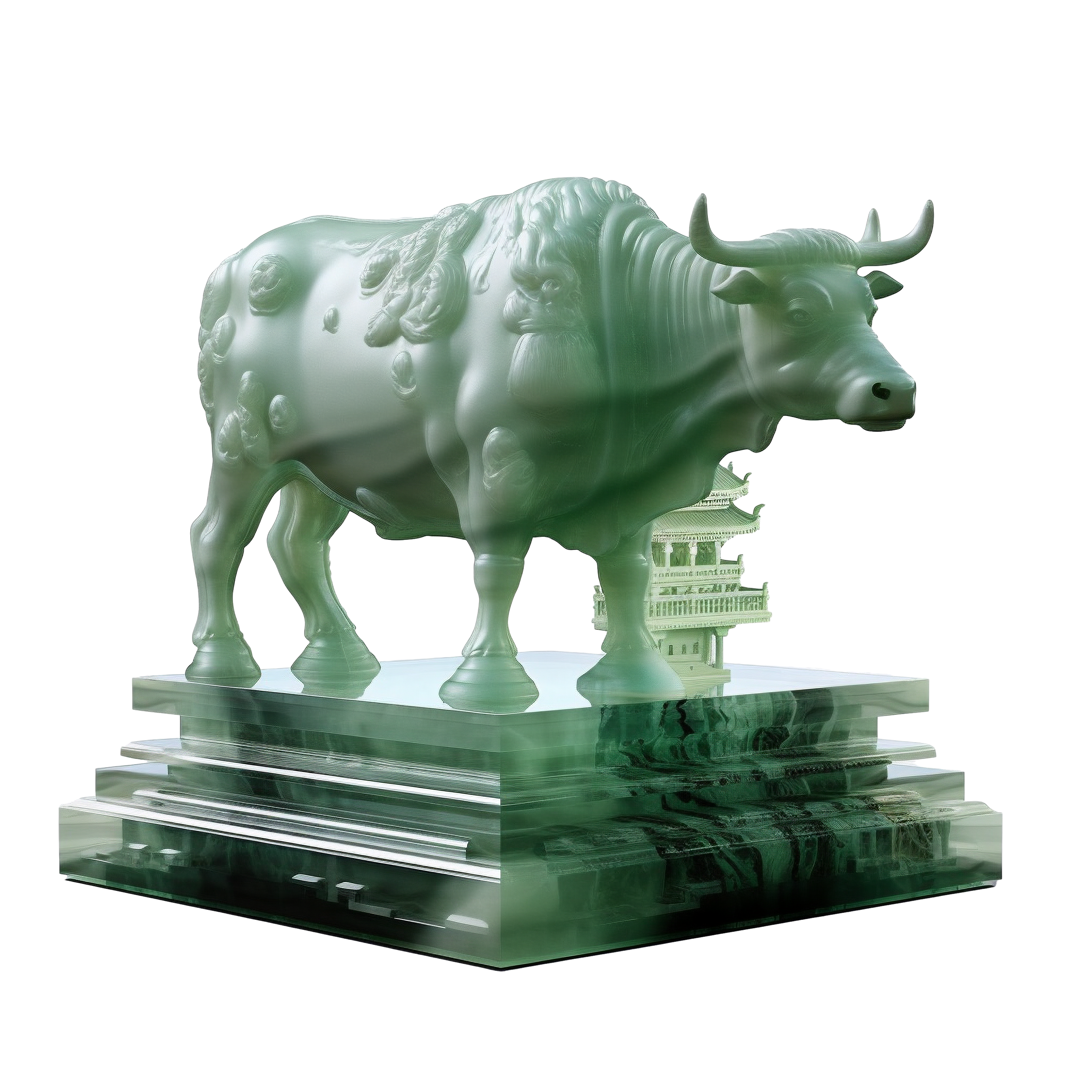 透明背景高清玉质雕刻牛插画素材