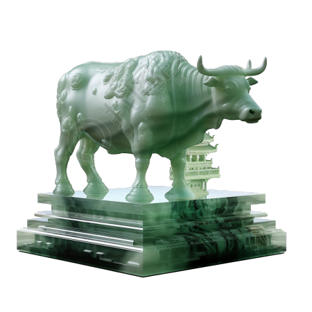 透明背景高清玉质雕刻牛插画素材