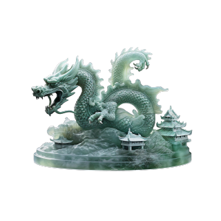 中国风龙透明背景玉质雕刻设计元素