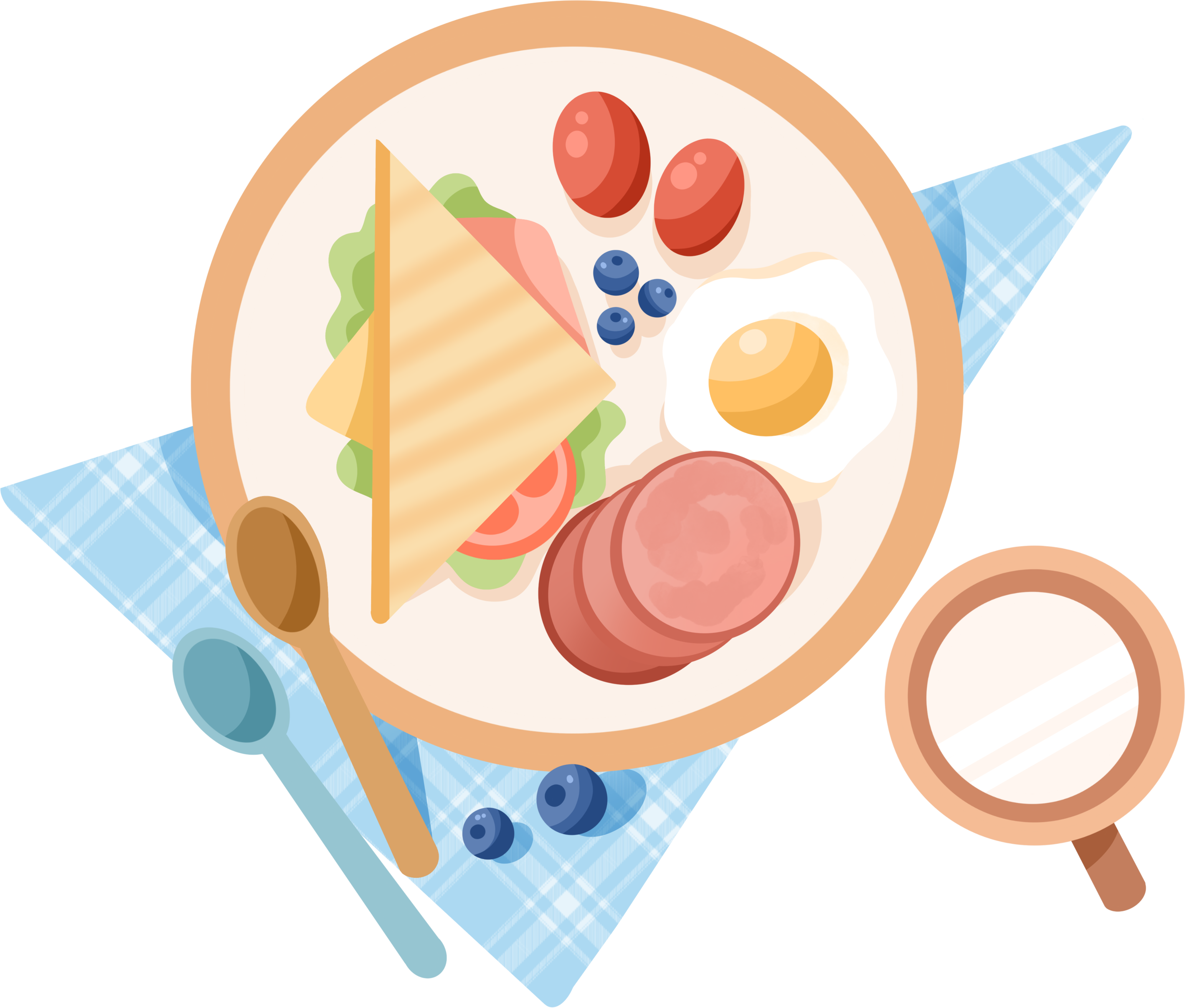 可商用早餐盘摆满美食PNG插画