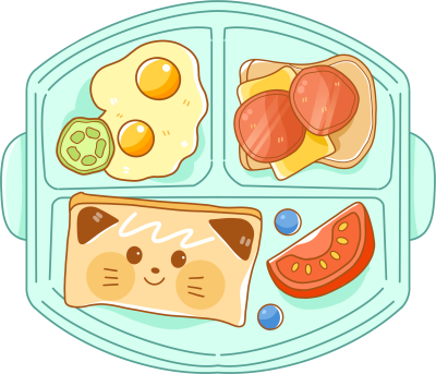 儿童餐盘卡通猫猫图案的三明治插画