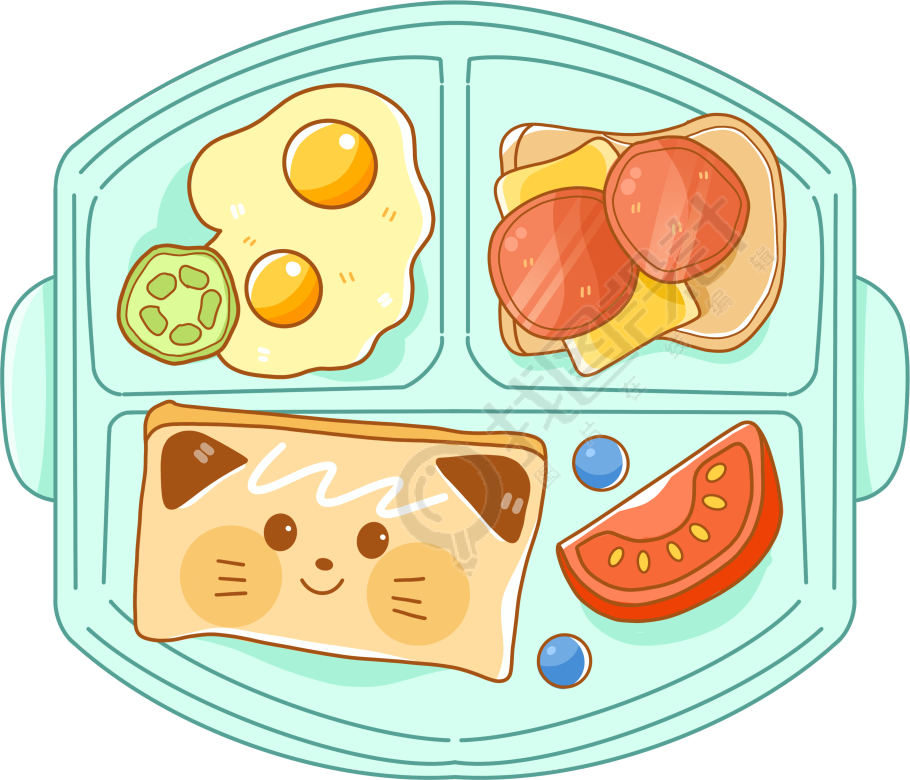 儿童餐盘卡通猫猫图案的三明治插画