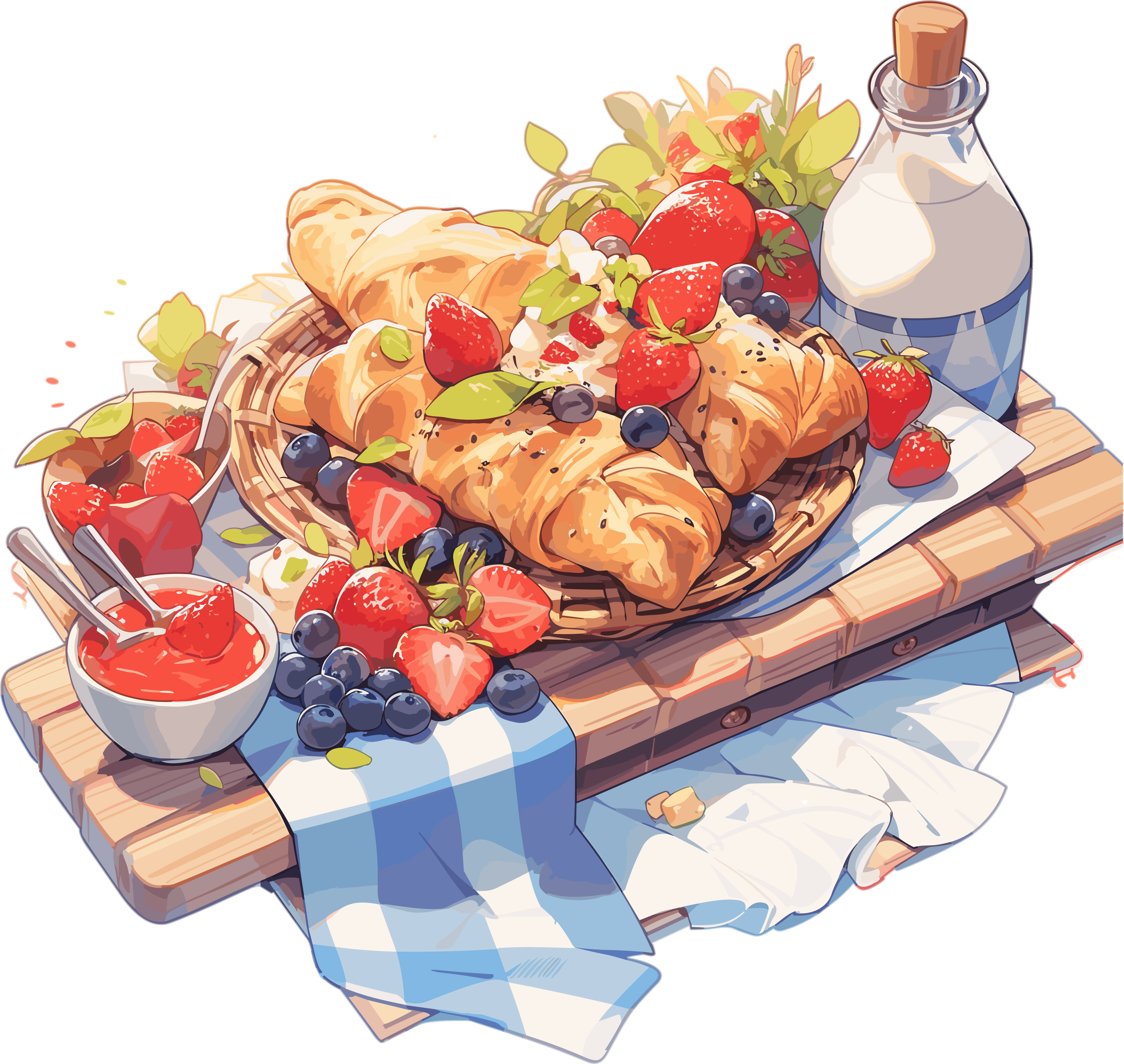 摆满美食的户外野餐毯高清插画设计