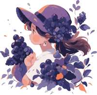 紫色系水果少女图形插画素材