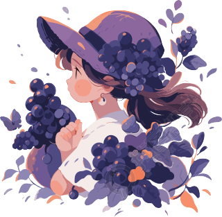 紫色系水果少女图形插画素材