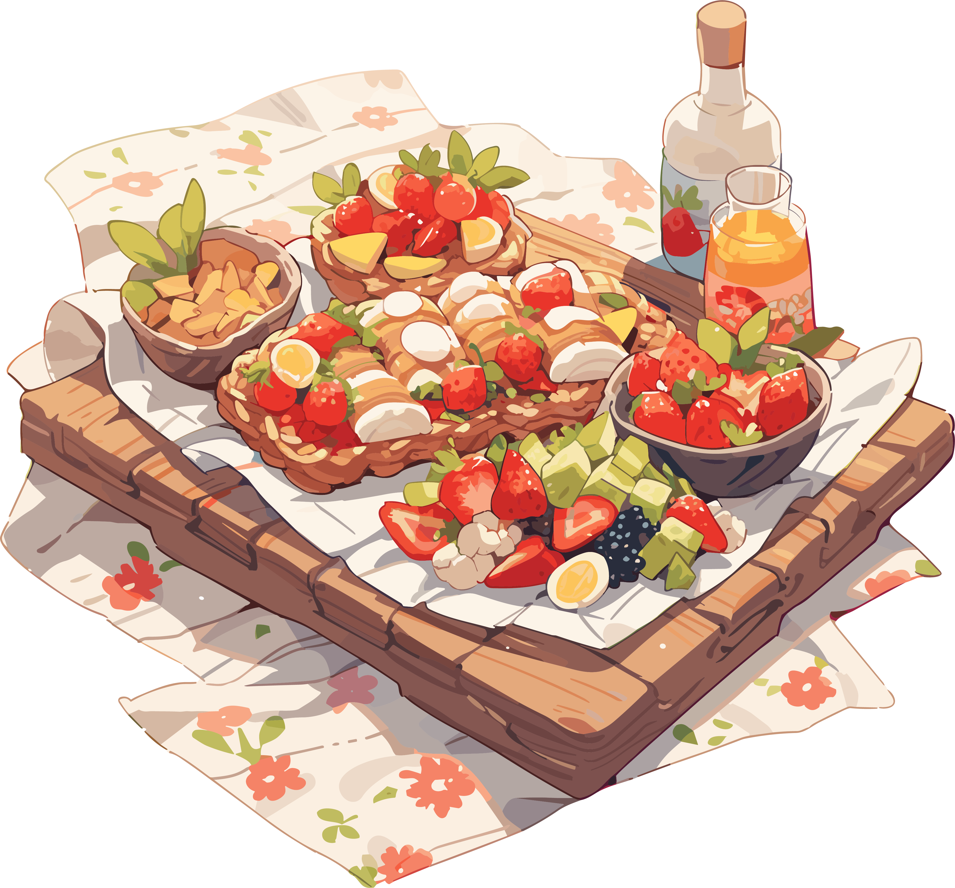 户外野餐垫美味食物露营插画