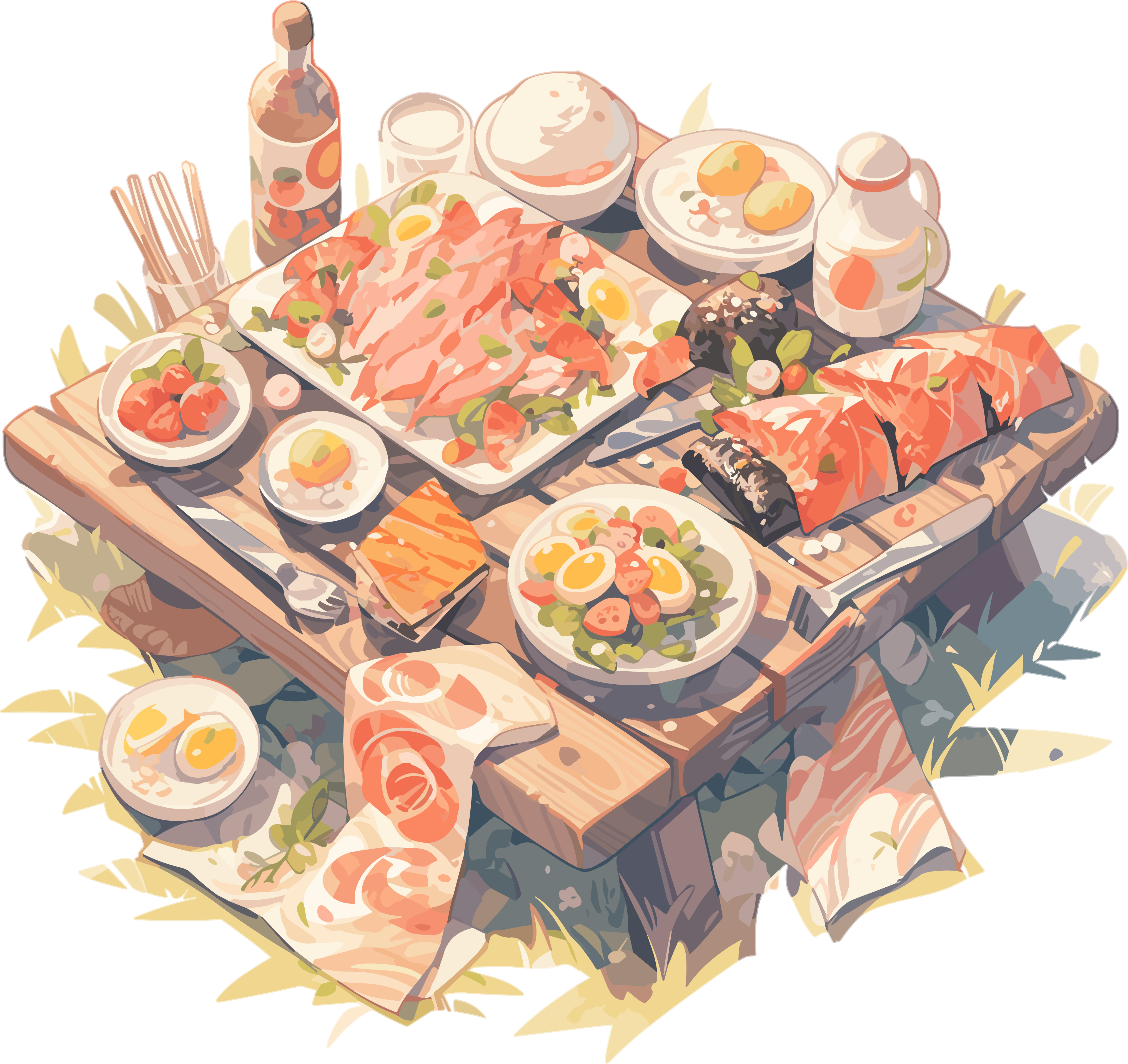 清新可爱的野餐毯搭配美食插画