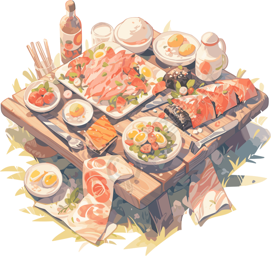清新可爱的野餐毯搭配美食插画