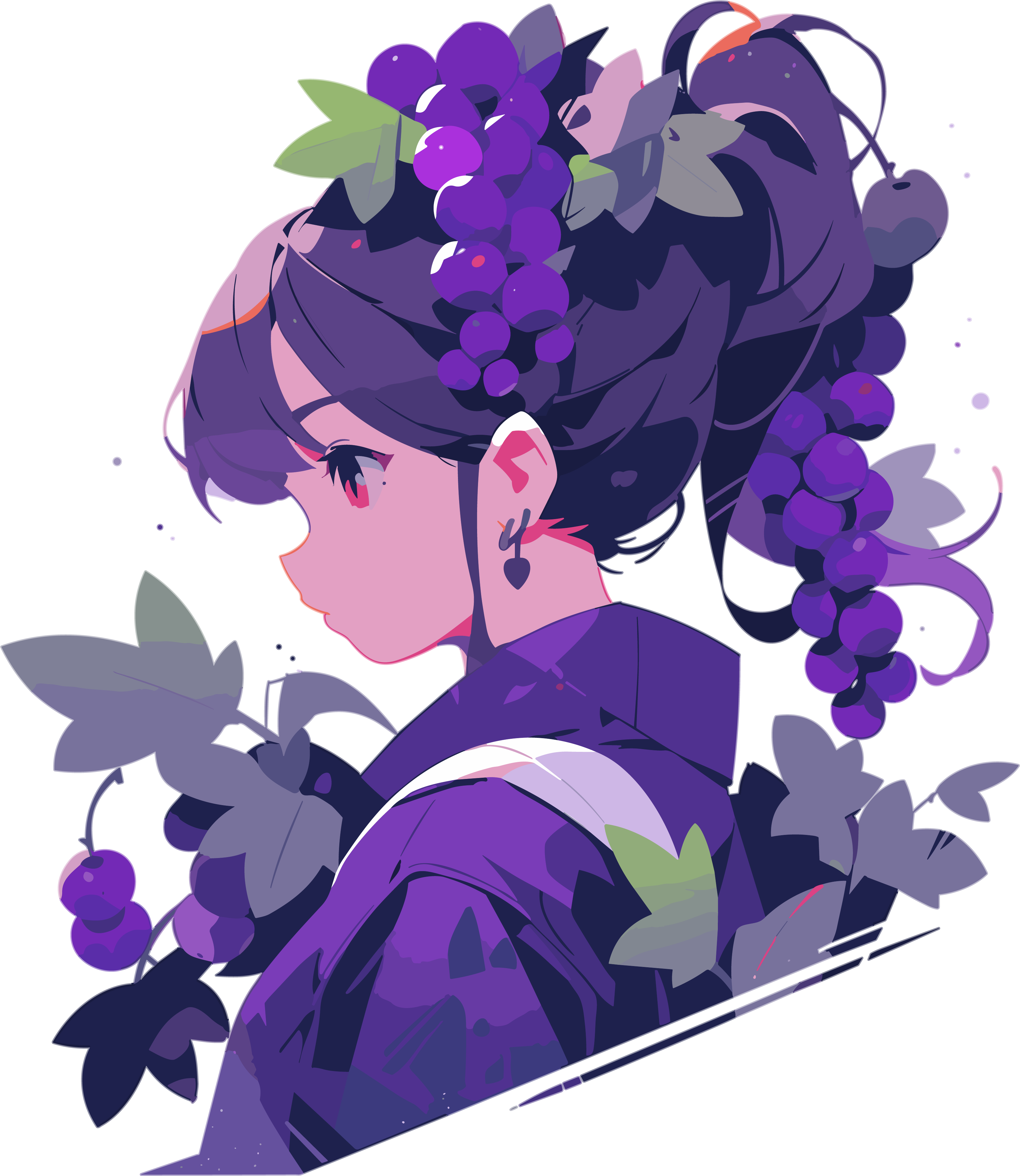 水果少女紫色葡萄图形插画元素