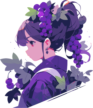 水果少女紫色葡萄图形插画元素