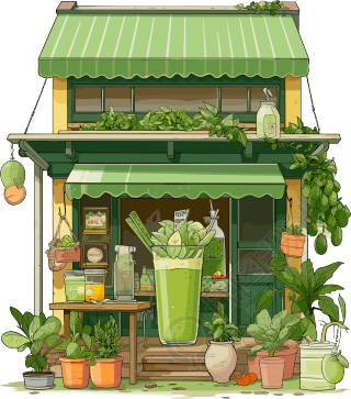 绿色冰沙店铺橱窗插画
