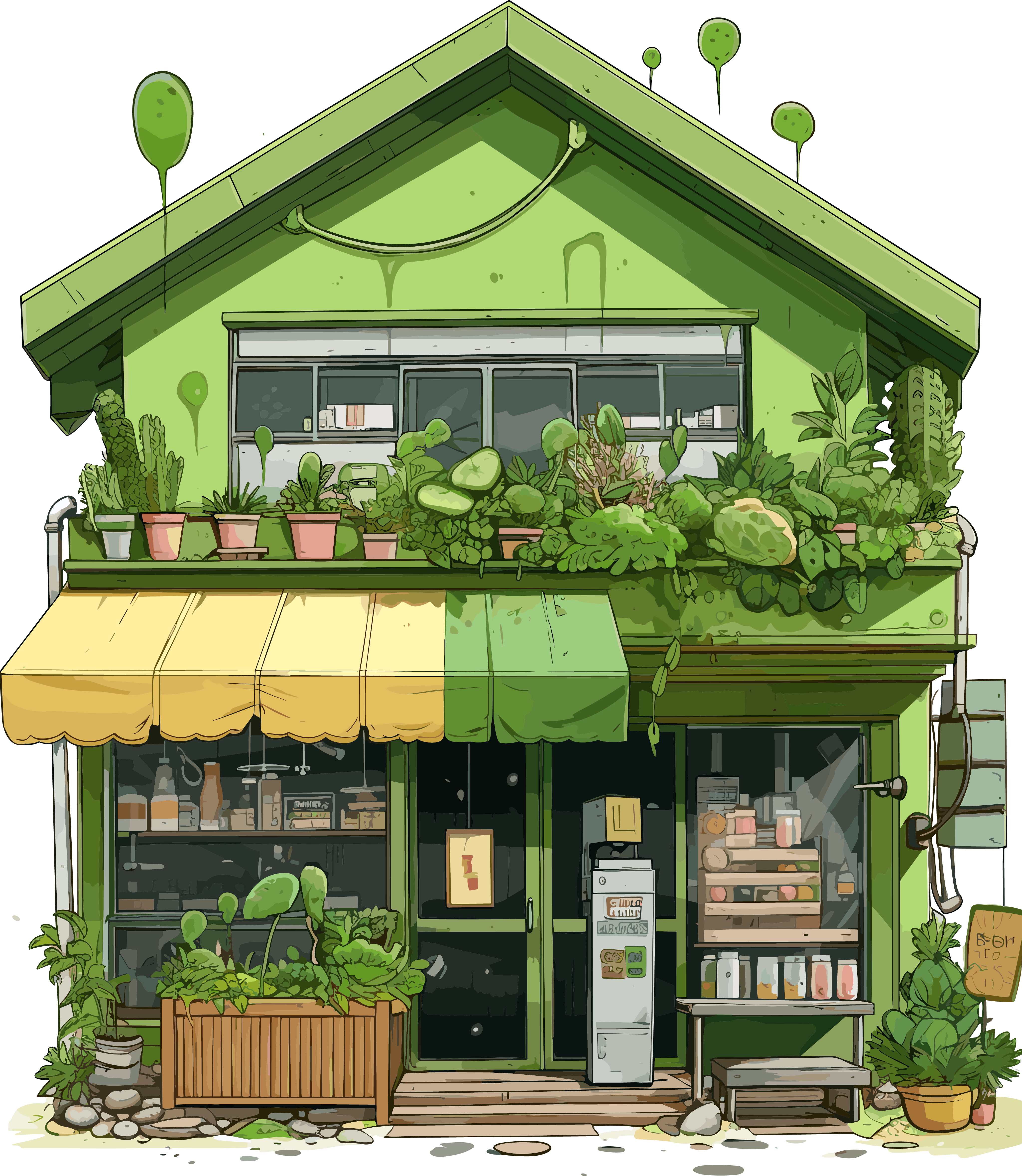 彩色动漫风格的冷饮店插画