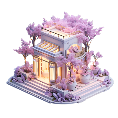 透明背景粉紫色建筑高清PNG图形素材