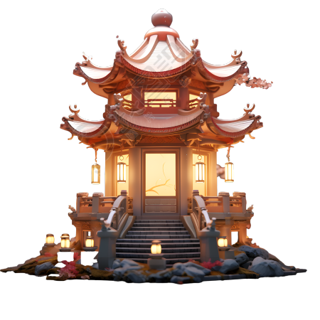 粉灰色广寒宫建筑插画