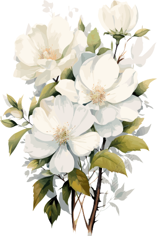 水彩绘制的白色花朵创意设计插图