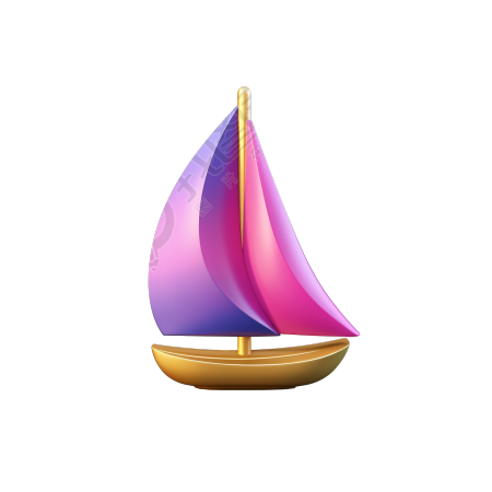 粉紫金帆船3D图形素材