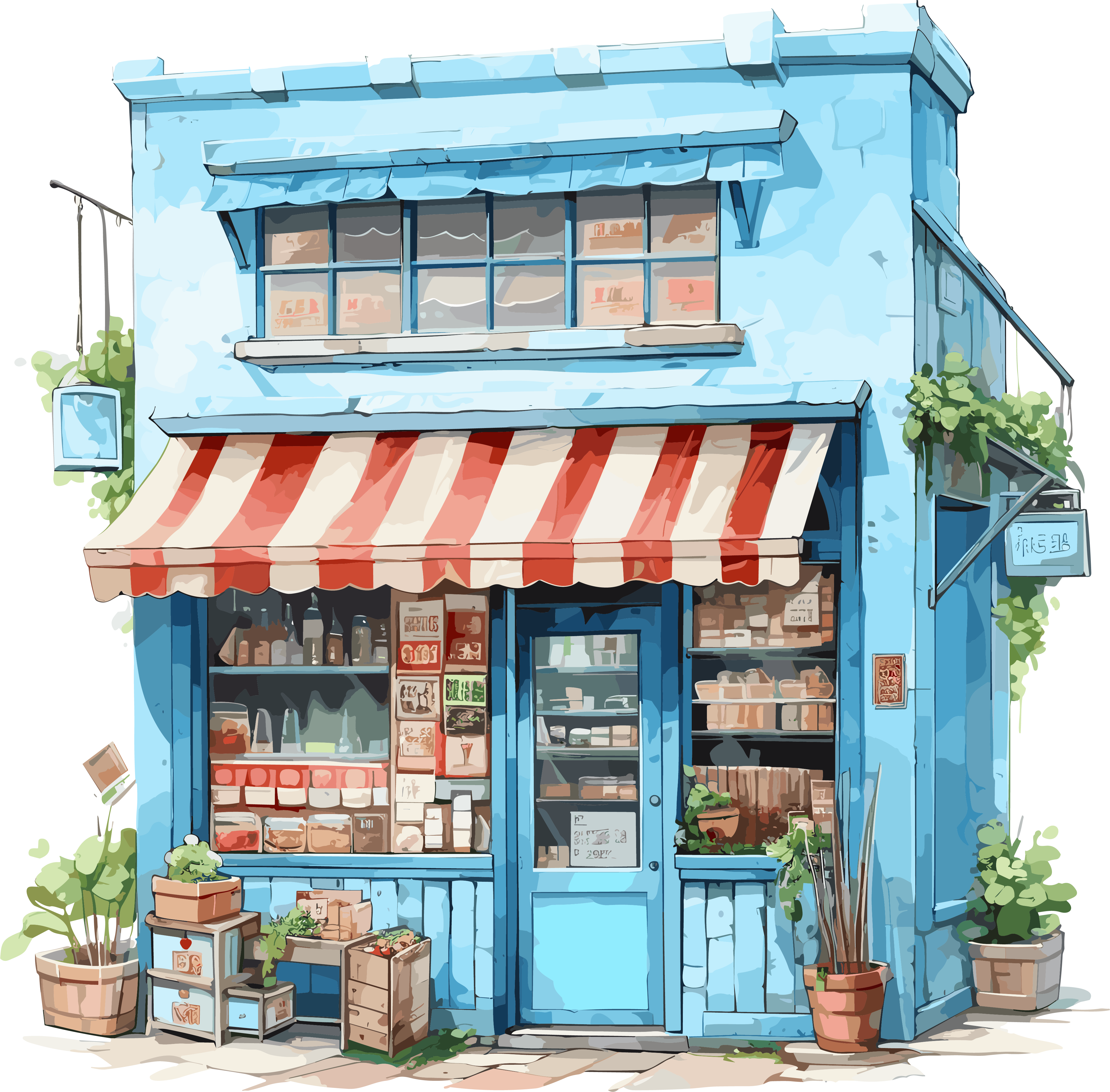 现代风格蓝色商店透明PNG图形素材