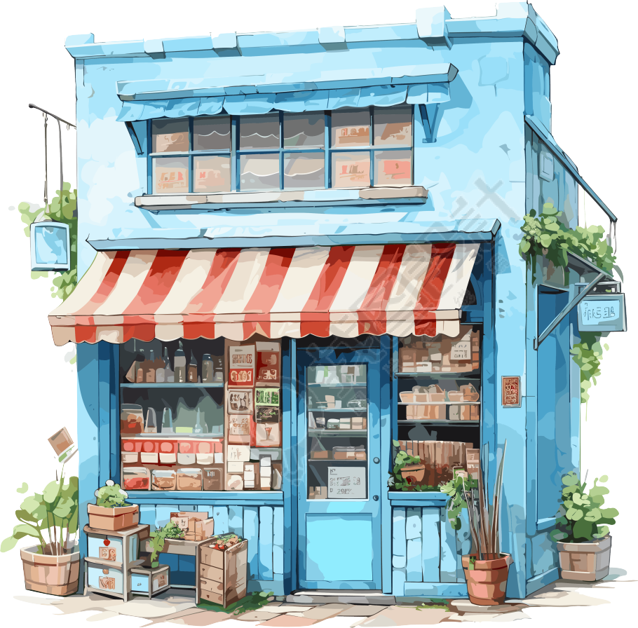 现代风格蓝色商店透明PNG图形素材