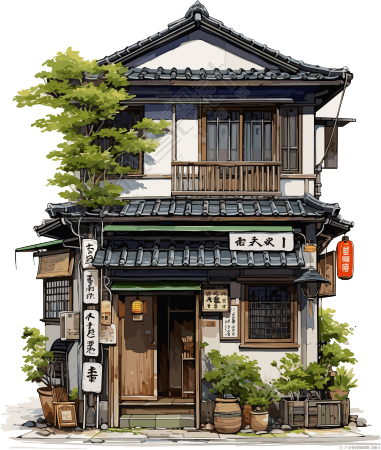 逼真风格的建筑水彩画素材