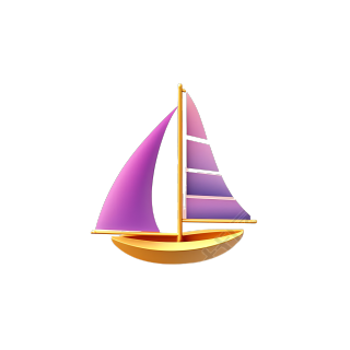 透明背景紫色帆船3D物品图标素材