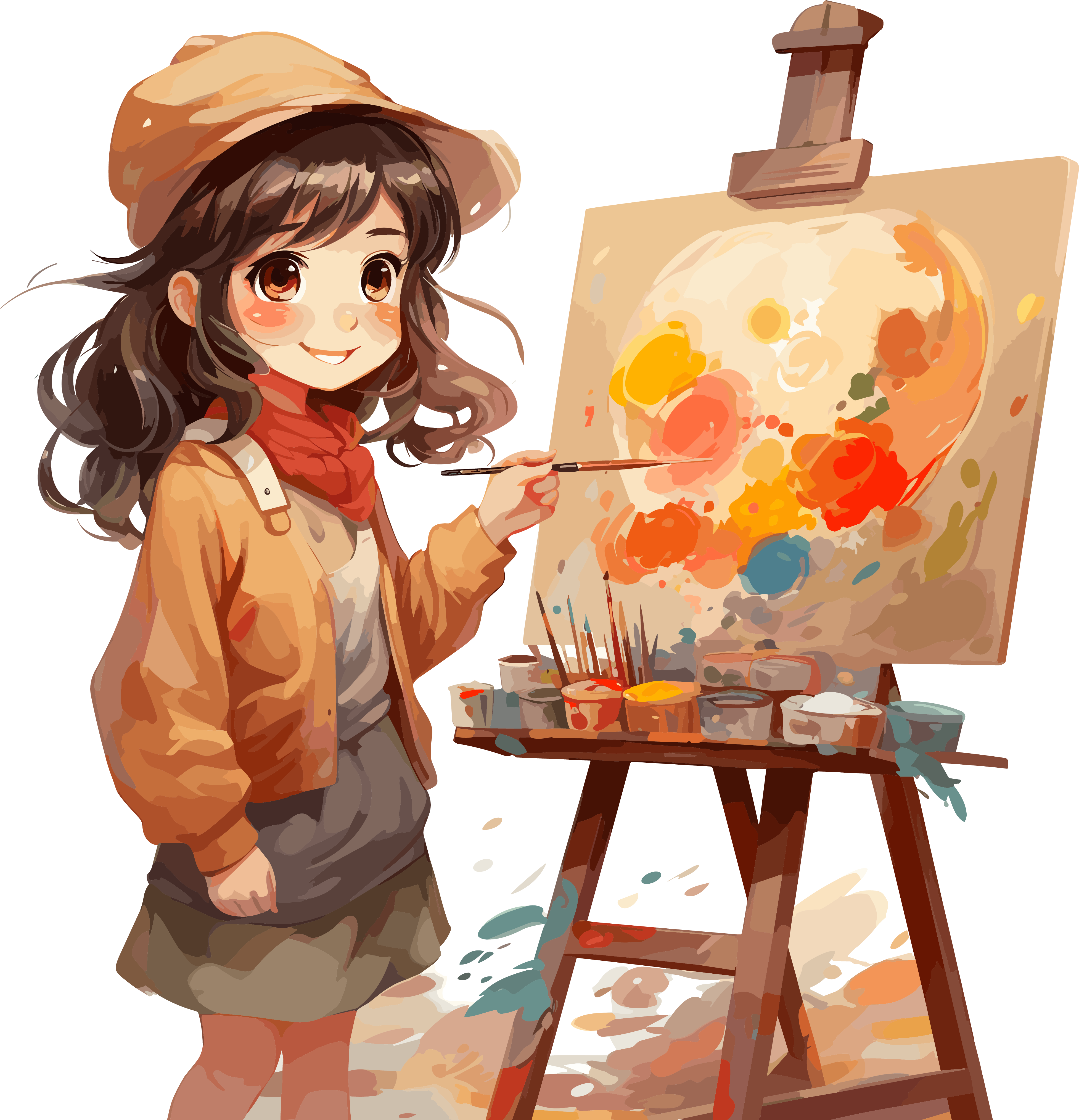 小女孩绘画插画艺术设计